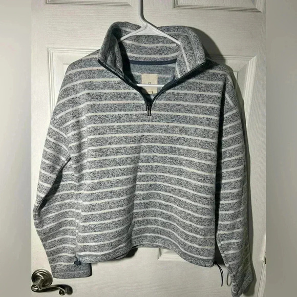 Thread & Supply indigo & white stripped 1/4 zip pullover sweatshirt. Size small - Picture 3 of 9